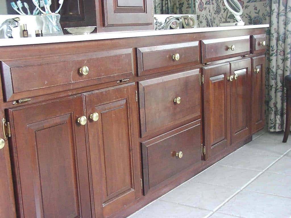bathroom cabinets before refinishing photo