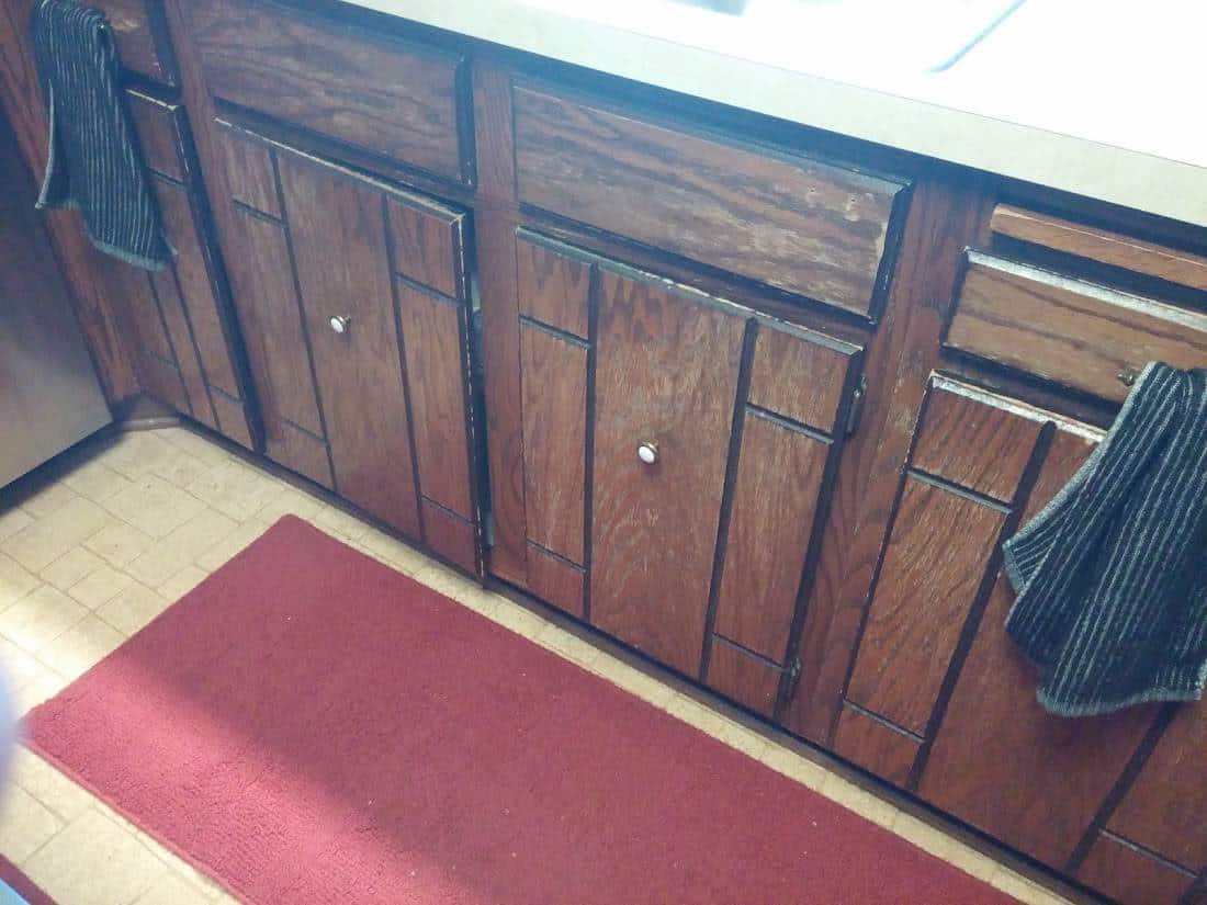 kitchen cabinets before refinishing photo